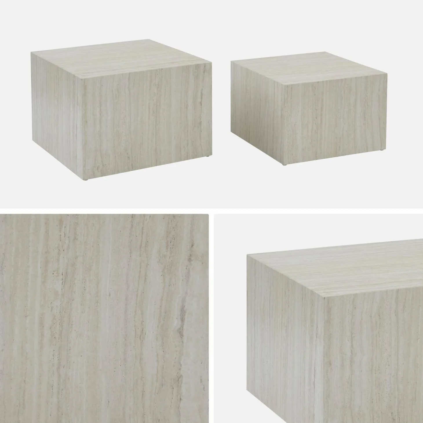 2er-Set quadratische Couchtische mit Marmorlook