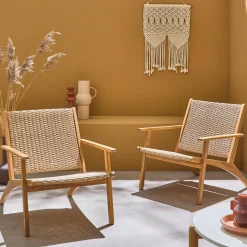 2er-Set Relaxsessel aus Akazienholz und Kunststoffgeflecht