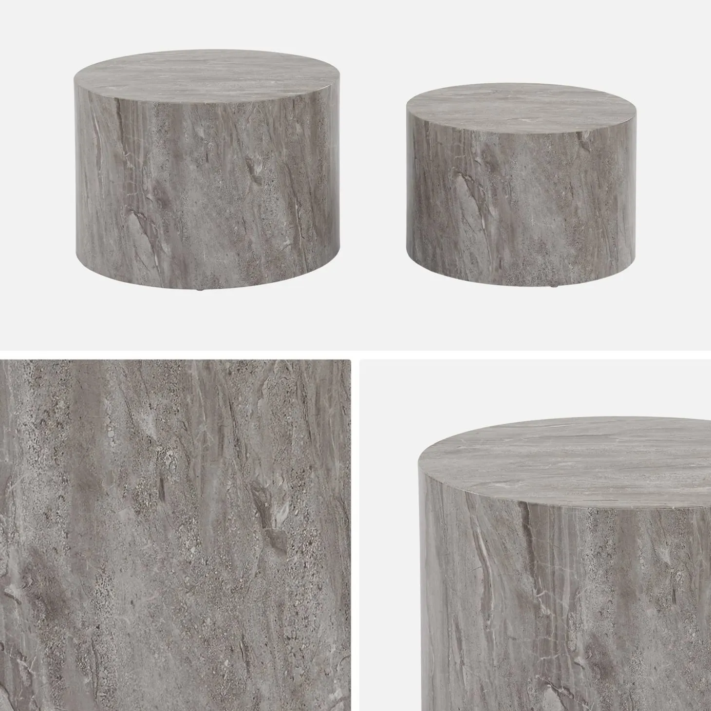 2er Set runde Couchtische mit Marmoroptik