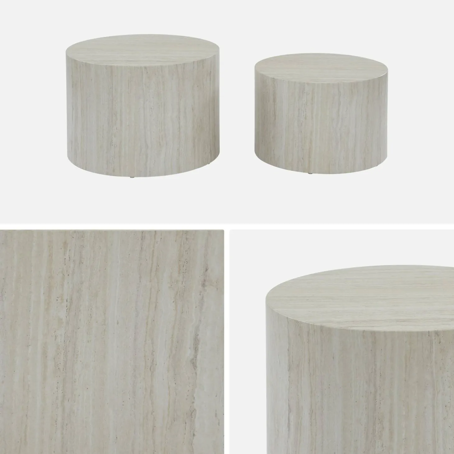 2er Set runde Couchtische mit Marmoroptik