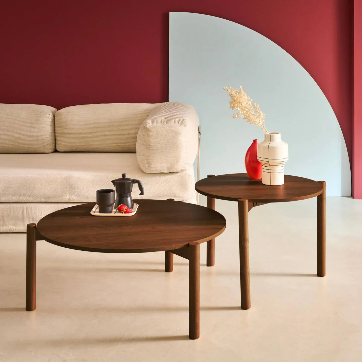 2er-Set runde Tische Holzlook