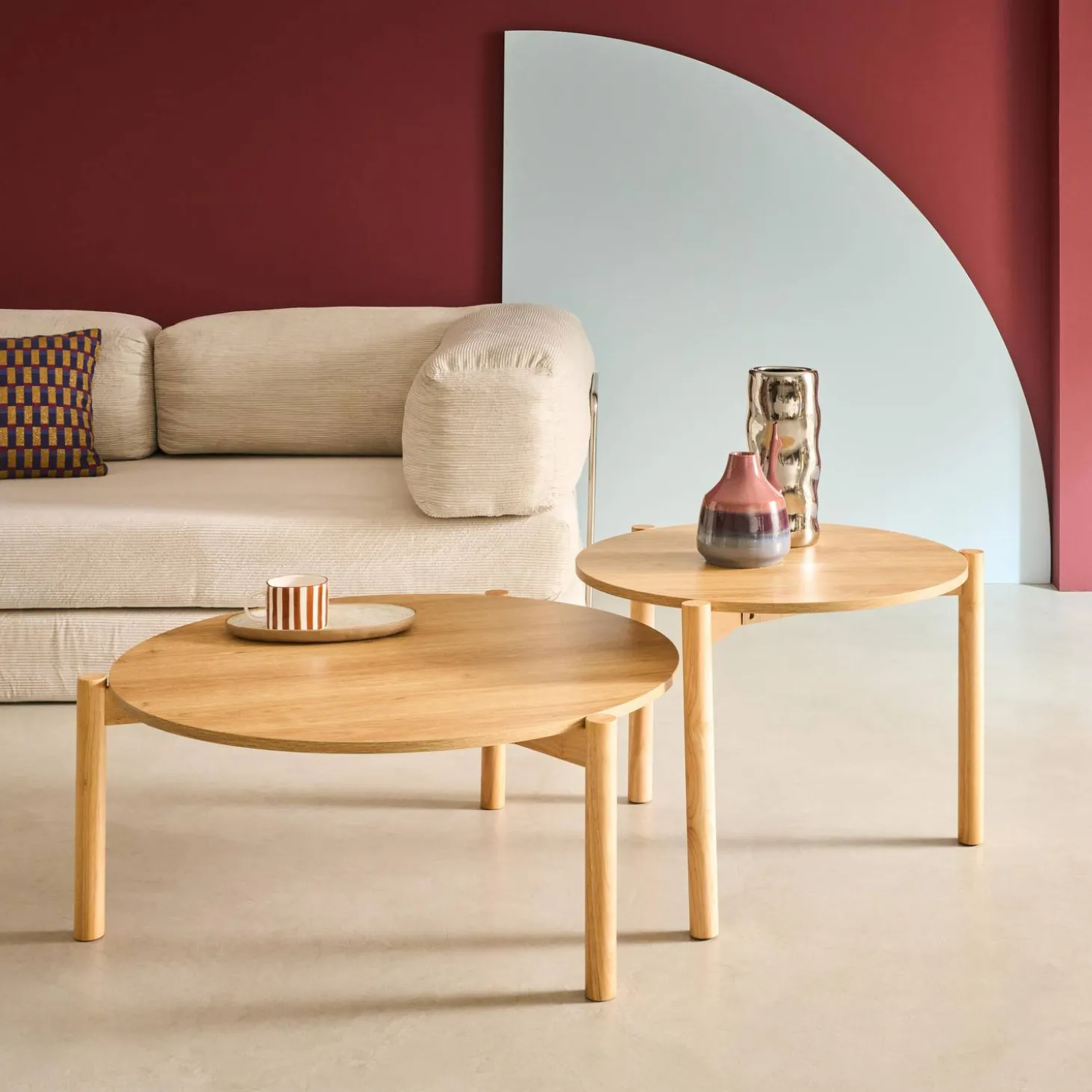 2er-Set runde Tische Holzlook