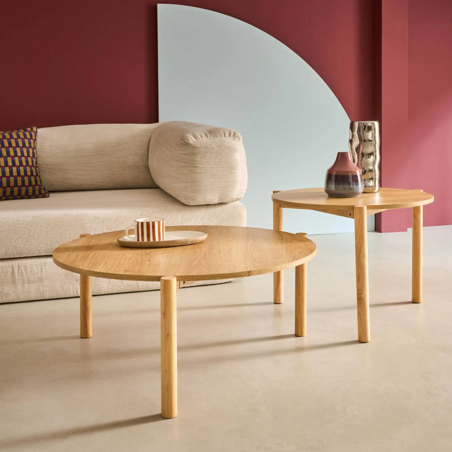2er-Set runde Tische Holzlook