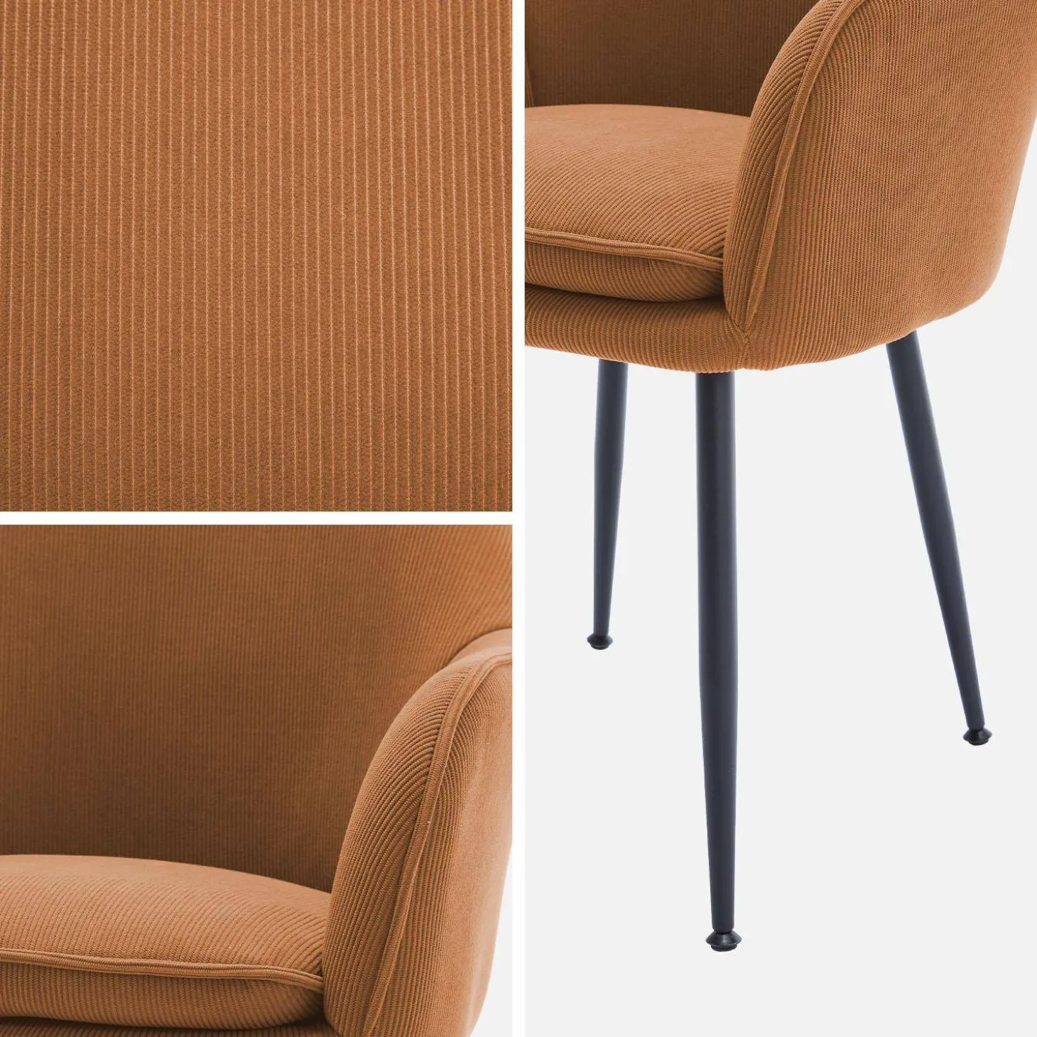 4er Set Samt Sessel mit Metallbeinen