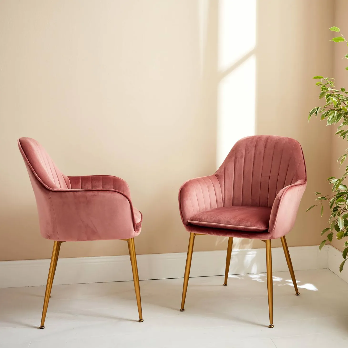 2er Set Samt Sessel mit Metallbeinen
