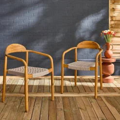 2er-Set Sessel aus Akazienholz mit Sitzfläche aus Polyrattan