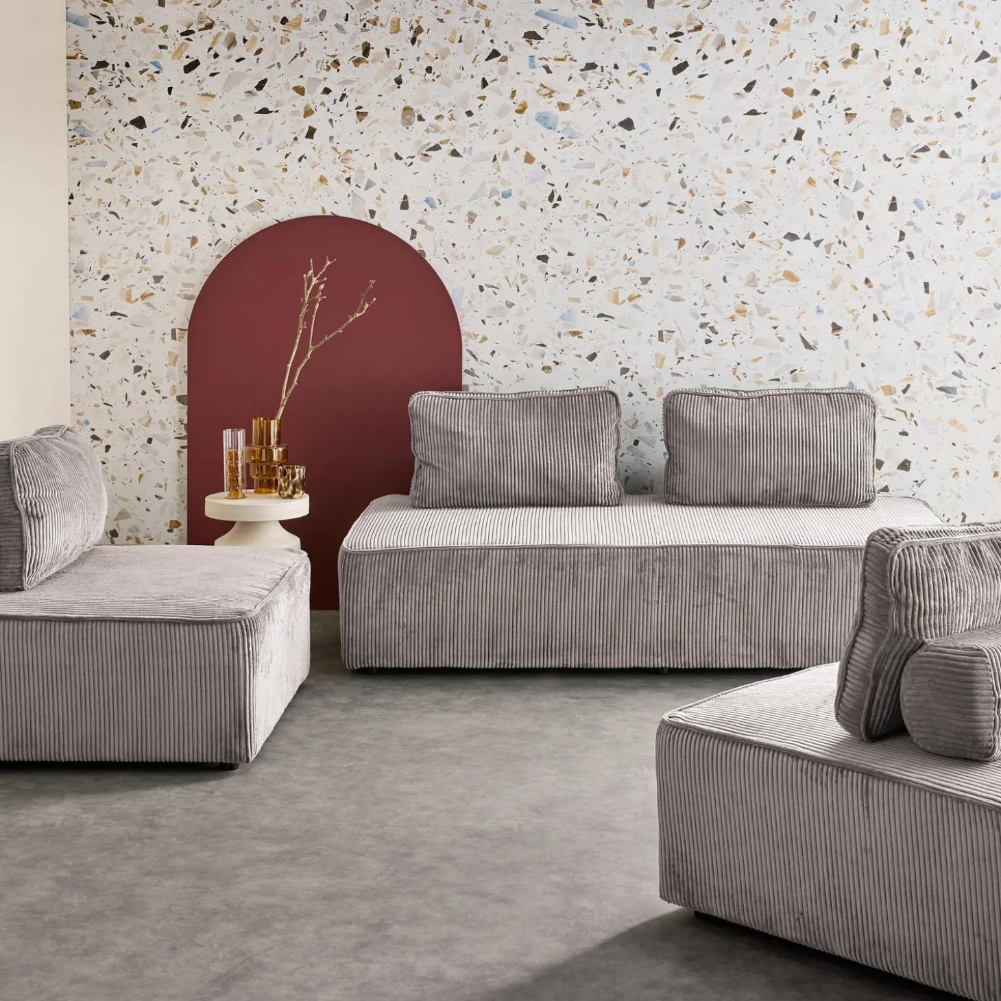 2er-Set Sessel und 2-Sitzer Sofa mit Cordbezug