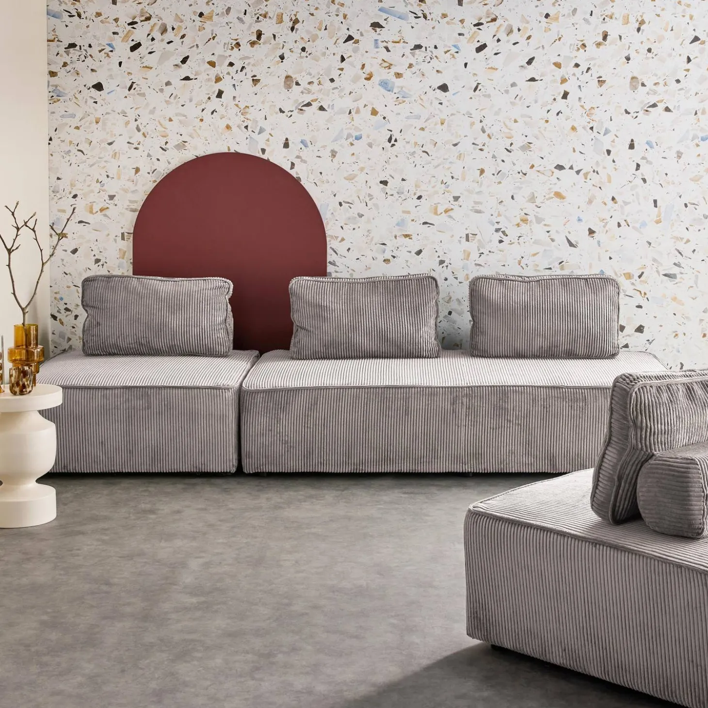 2er-Set Sessel und 2-Sitzer Sofa mit Cordbezug