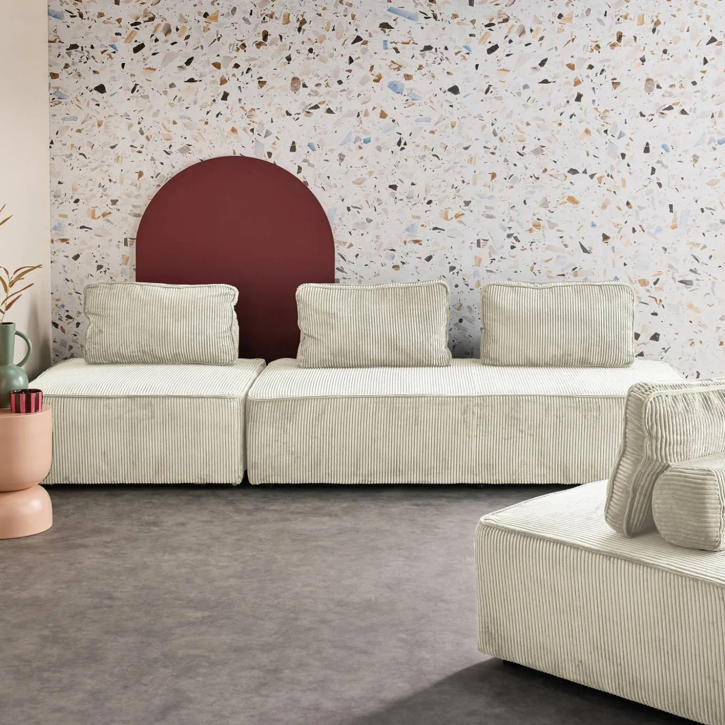 2er-Set Sessel und 2-Sitzer Sofa mit Cordbezug