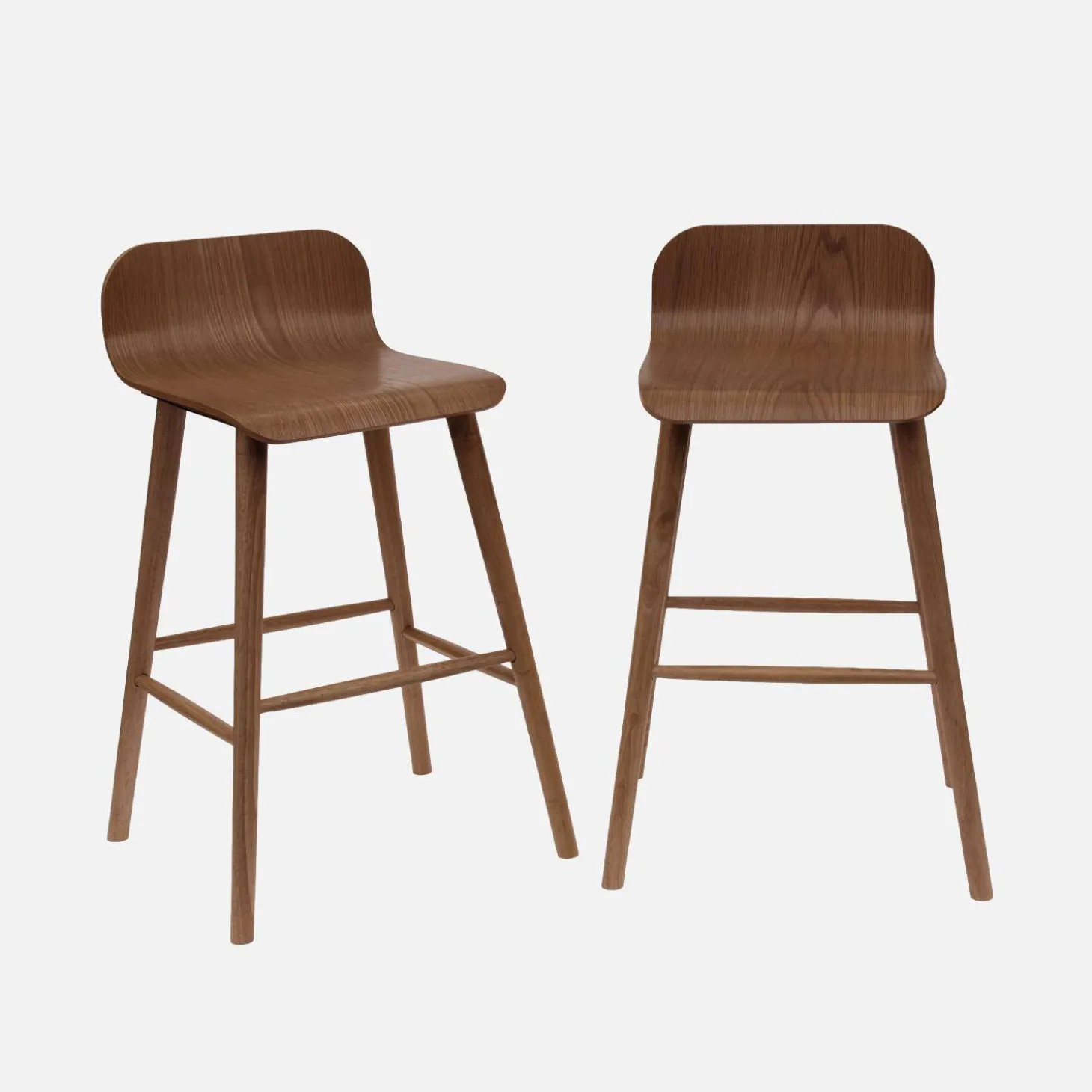 2er-Set skandinavische Barhocker aus Heveaholz