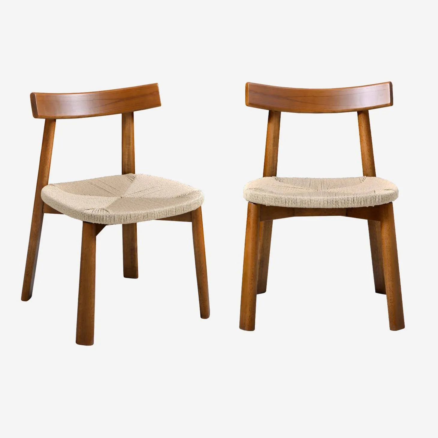 2er-Set skandinavische Stühle Heveaholz und Seilbespannung