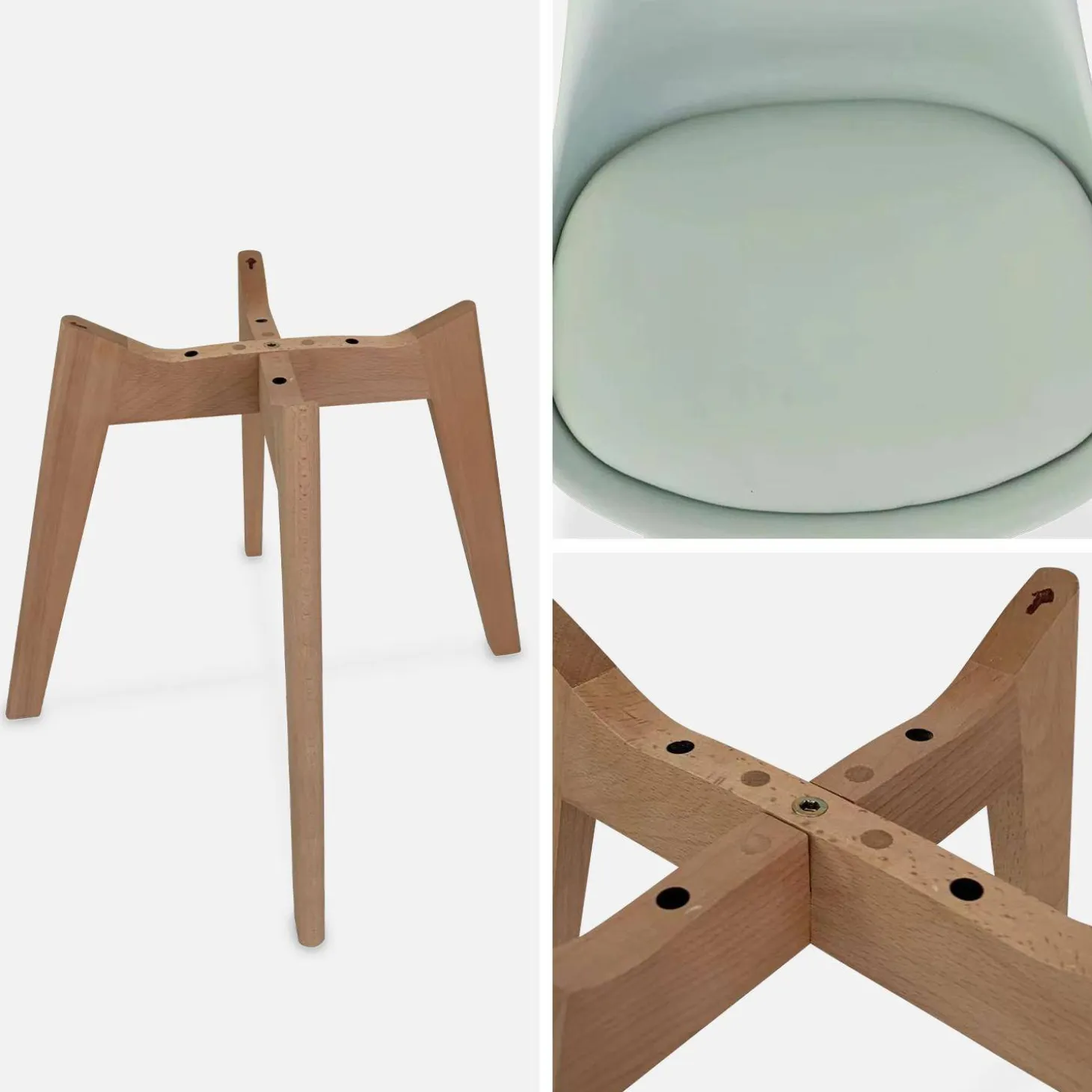 4er-Set skandinavische Stühle mit Holzbeinen