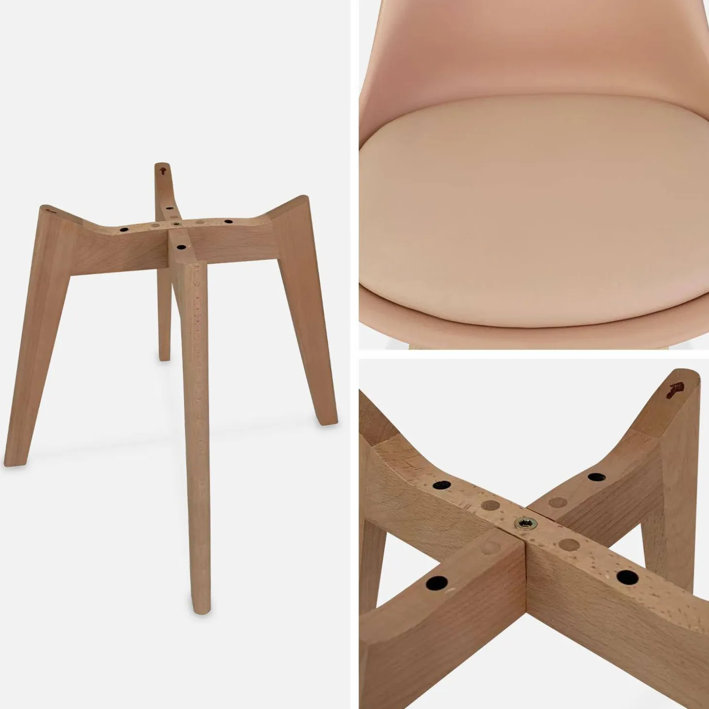 4er-Set skandinavische Stühle mit Holzbeinen