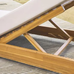 2er-Set Sonnenliegen aus Akazienholz mit Kissen, 3-fach verstellbar, mit Rollen