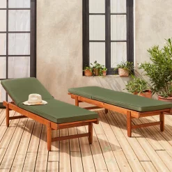 2er-Set Sonnenliegen aus Akazienholz mit Rädern
