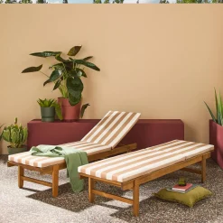 2er-Set Sonnenliegen aus Akazienholz mit Rädern