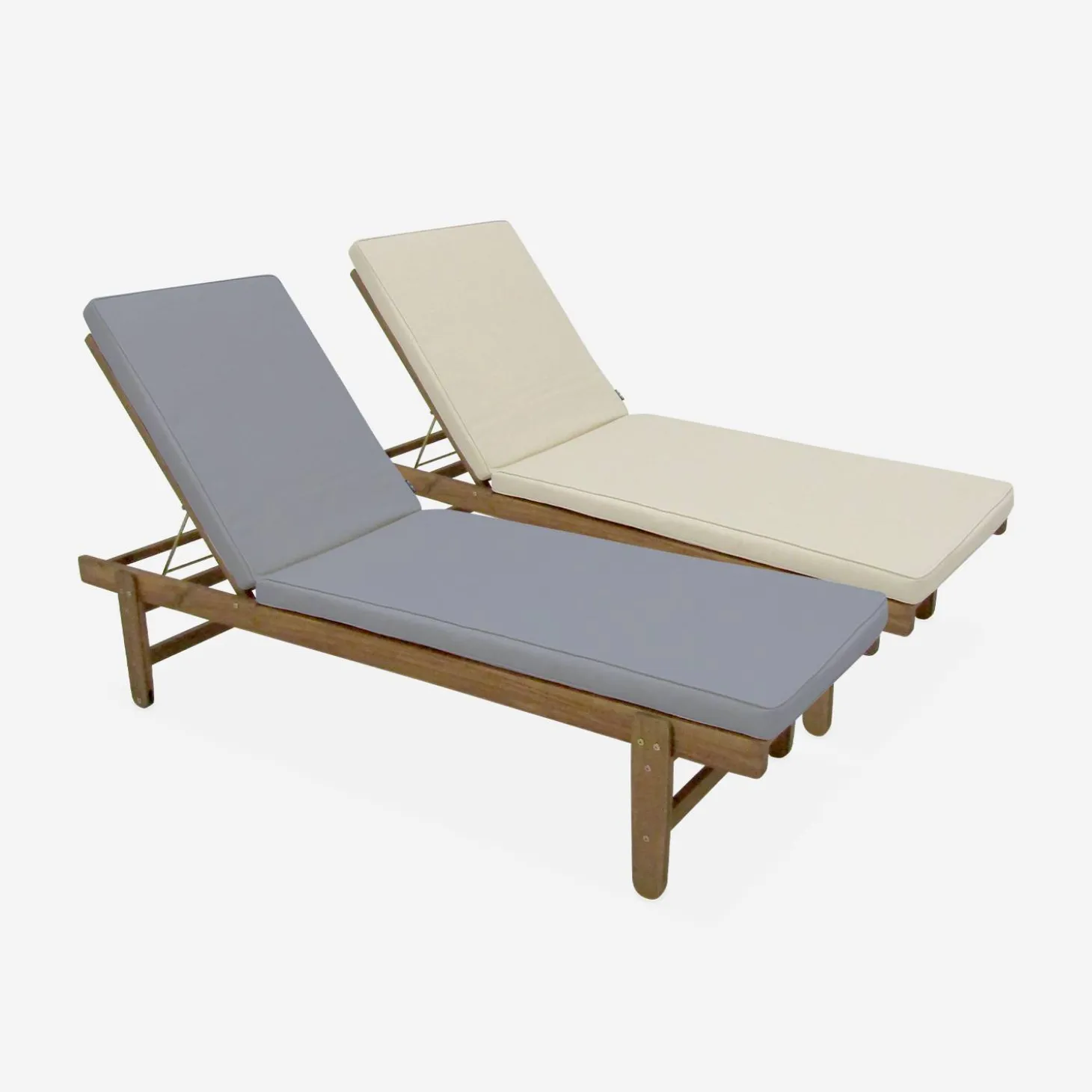 2er-Set Sonnenliegen aus Akazienholz mit Rädern