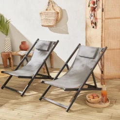 2er-Set Sonnenliegen aus Aluminium, mehrfach verstellbar