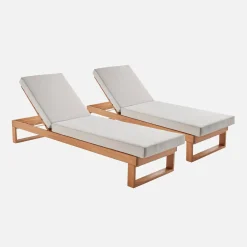 2er-Set Sonnenliegen aus Eukalyptus-Holz, verstellbar