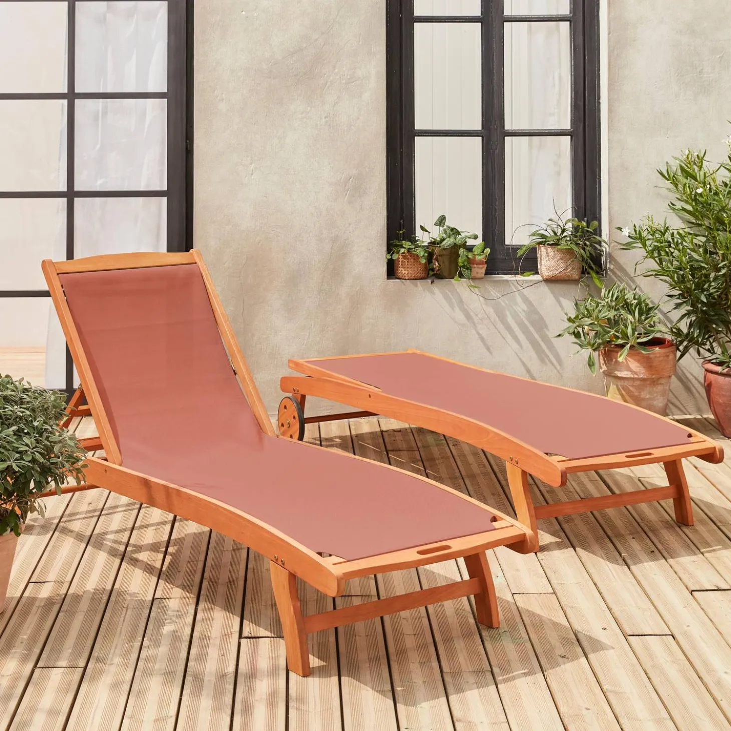 2er-Set Sonnenliegen aus Holz