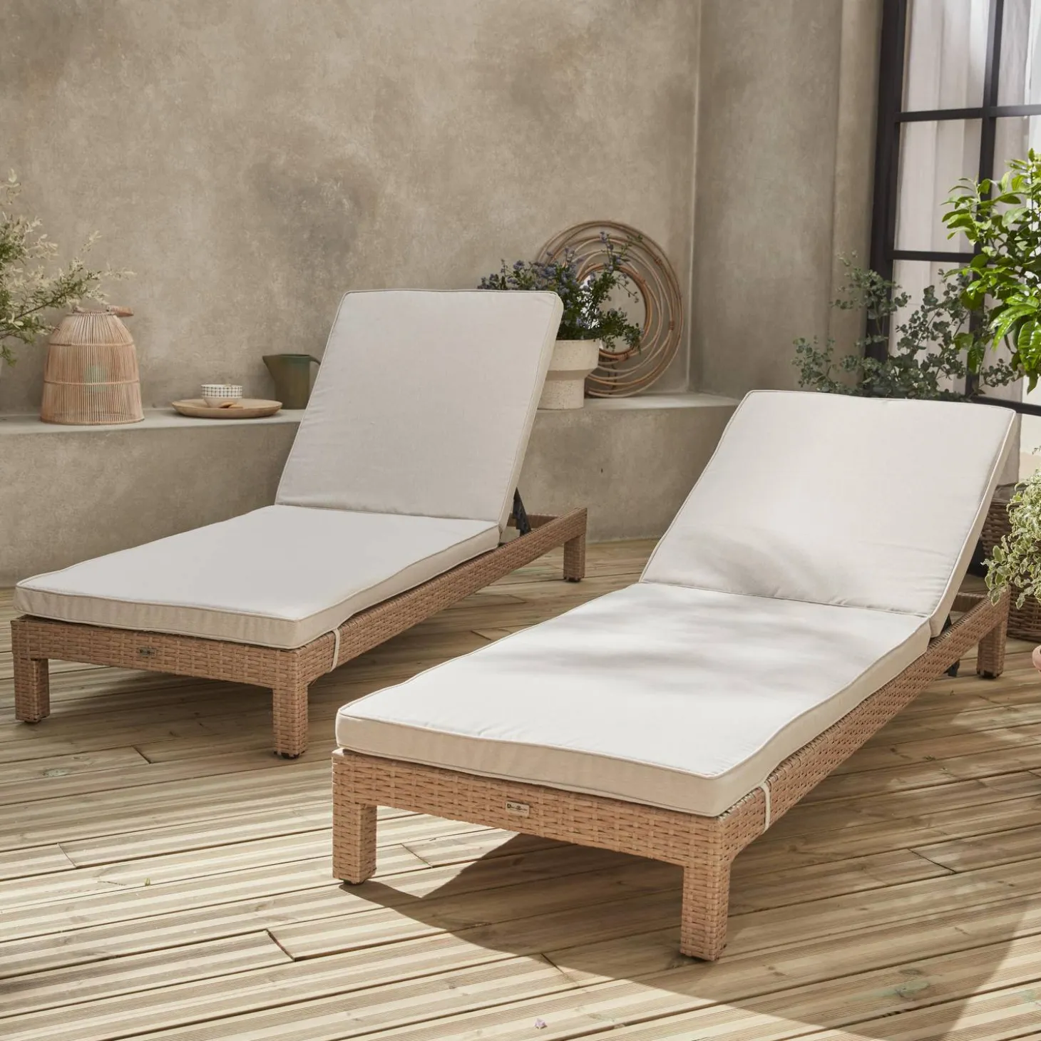 2er Set Sonnenliegen aus Polyrattan