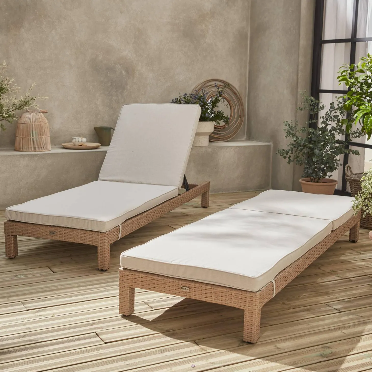 2er Set Sonnenliegen aus Polyrattan