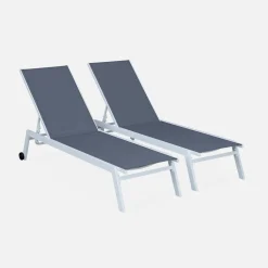 2er-Set Sonnenliegen, 5 Positionen mit Rädern