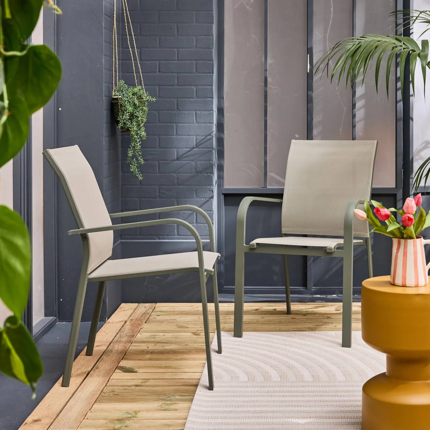 2er-Set stapelbare Gartensessel aus Aluminium und Textilene