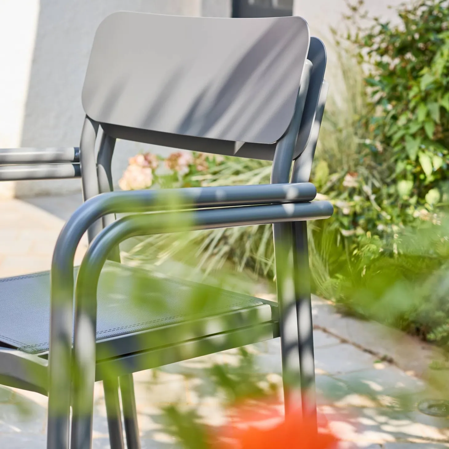 4er-Set stapelbare Gartensessel aus Aluminium und Textilene