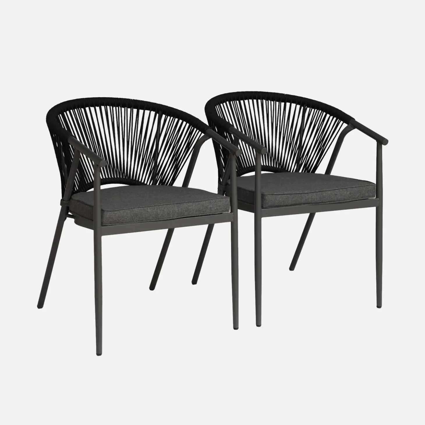 2er-Set stapelbare Gartensessel aus Stahl mit Seilbespannung