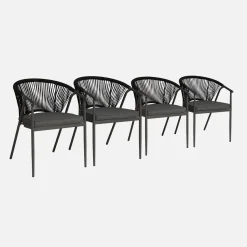 4er-Set stapelbare Gartensessel aus Stahl mit Seilbespannung