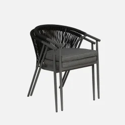 4er-Set stapelbare Gartensessel aus Stahl mit Seilbespannung