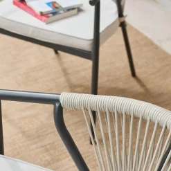 2er-Set stapelbare Gartensessel aus Stahl mit Seilbespannung