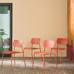 4er-Set stapelbare Gartenstühle aus Stahl und Kunststoff