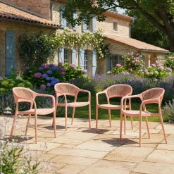 4er-Set stapelbare Gartenstühle mit Seiloptik
