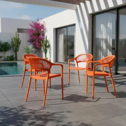 4er-Set stapelbare Gartenstühle mit Seiloptik