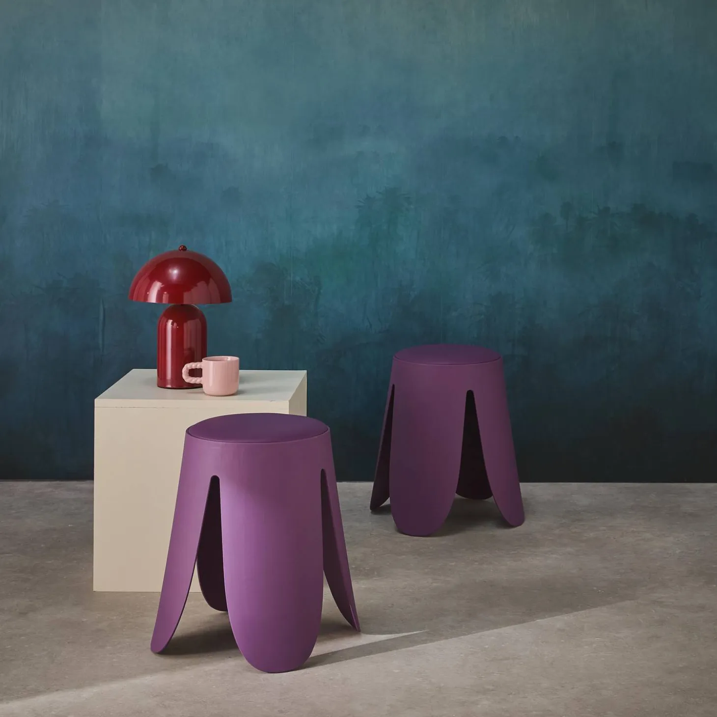 2er-Set stapelbare Hocker mit Kunstleder
