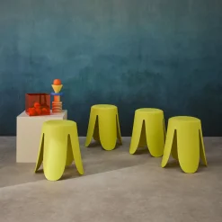 4er-Set stapelbare Hocker mit Kunstleder