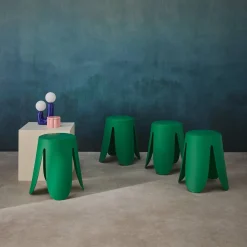 4er-Set stapelbare Hocker mit Kunstleder