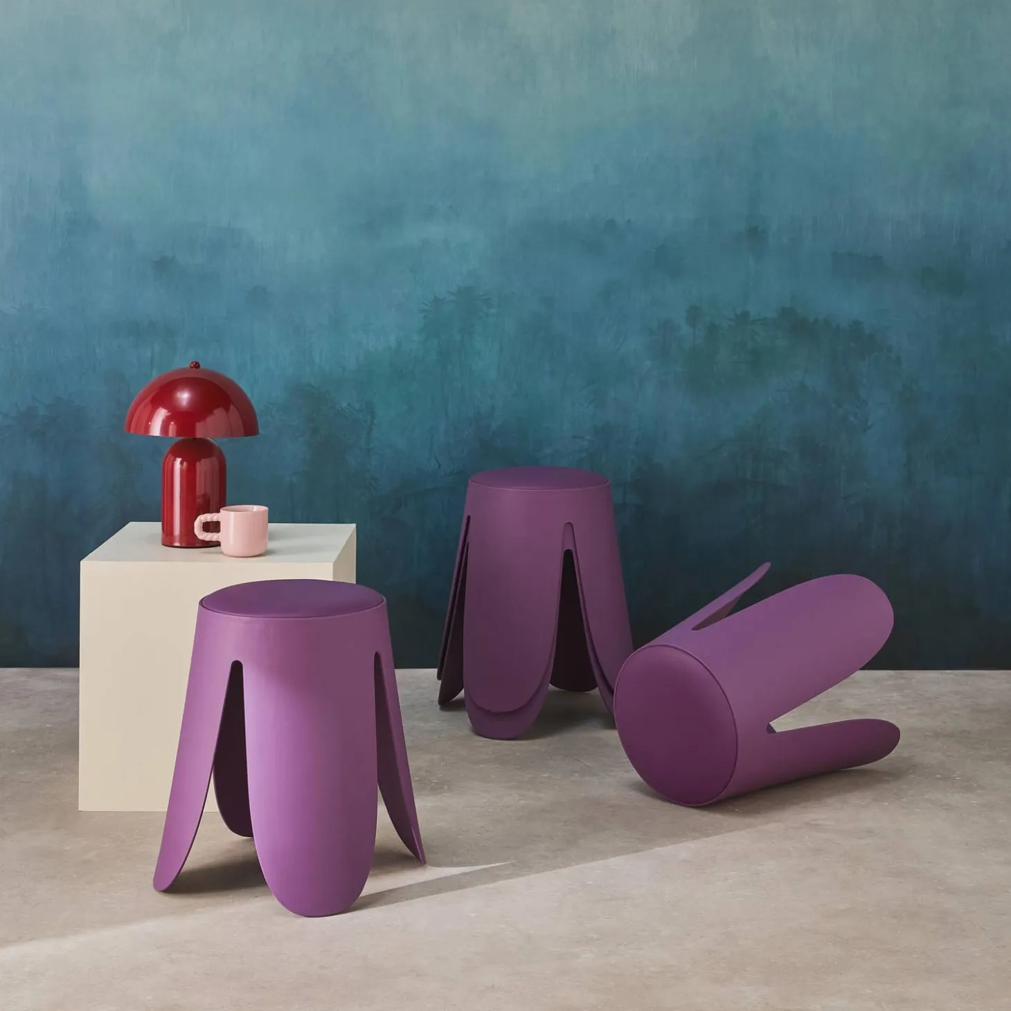 4er-Set stapelbare Hocker mit Kunstleder