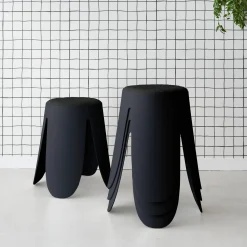 4er Set stapelbare Hocker, strukturierter Bouclébezug