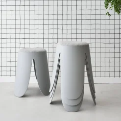 4er Set stapelbare Hocker, strukturierter Bouclébezug
