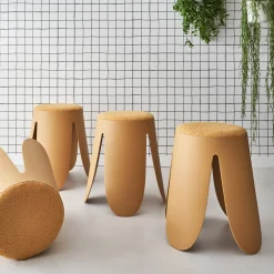 4er Set stapelbare Hocker, strukturierter Bouclébezug