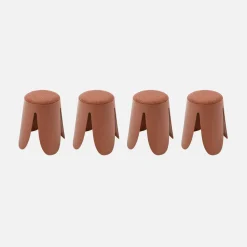 4er Set stapelbare Hocker, strukturierter Bouclébezug