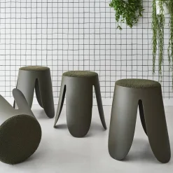 4er Set stapelbare Hocker, strukturierter Bouclébezug