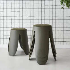 4er Set stapelbare Hocker, strukturierter Bouclébezug
