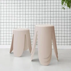 4er Set stapelbare Hocker, strukturierter Bouclébezug