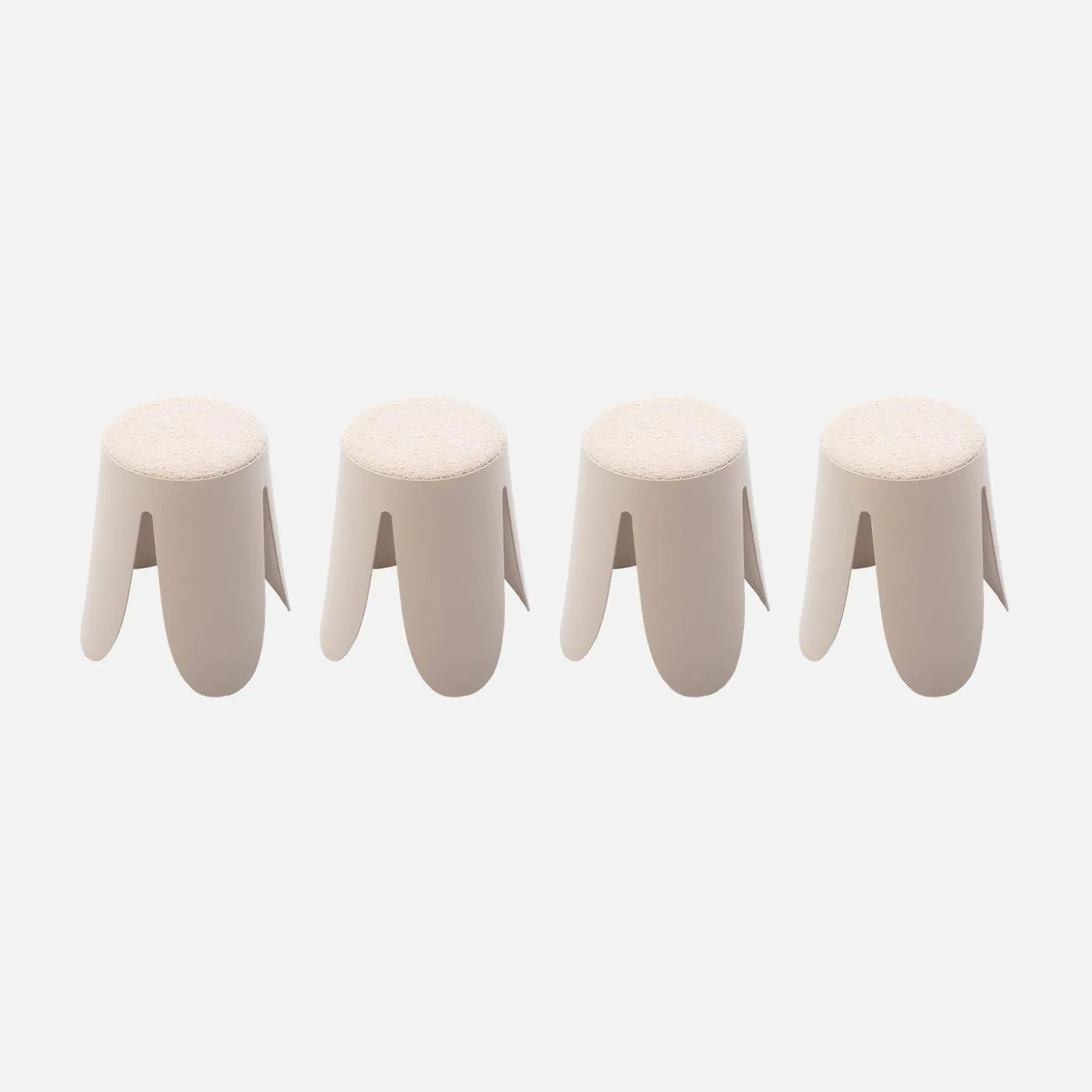 4er Set stapelbare Hocker, strukturierter Bouclébezug