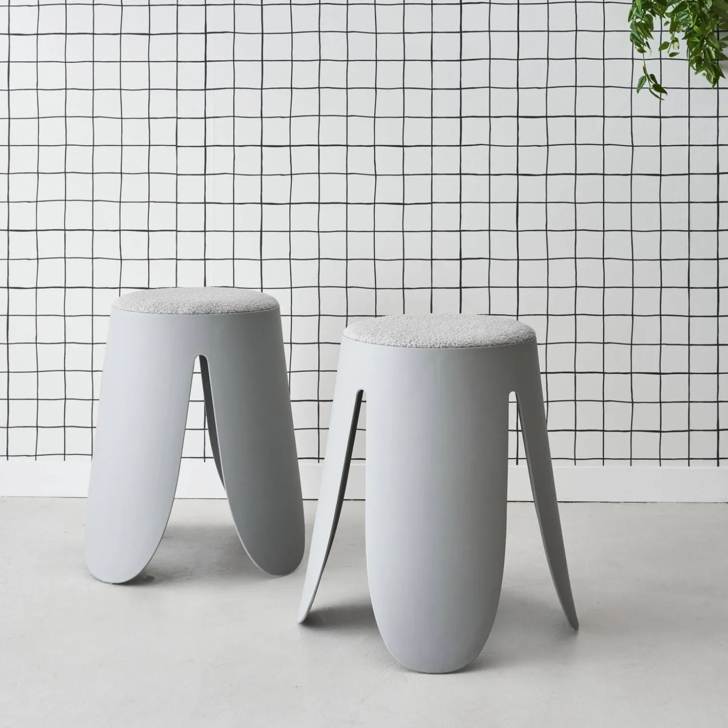 2er Set stapelbare Hocker, strukturierter Bouclébezug