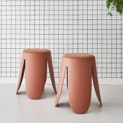 2er Set stapelbare Hocker, strukturierter Bouclébezug